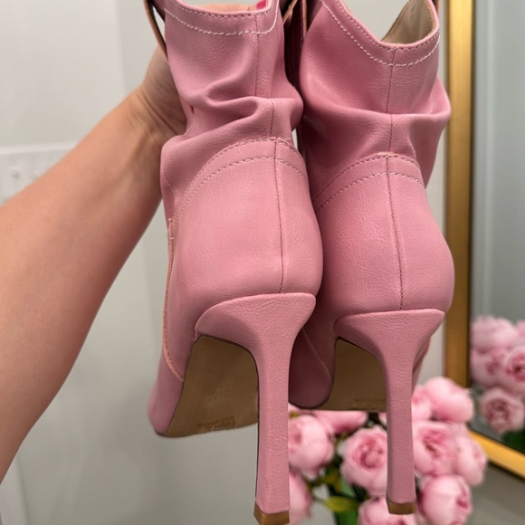 Pink Scrunch Ankle Booties Heels - Picture 13 of 16